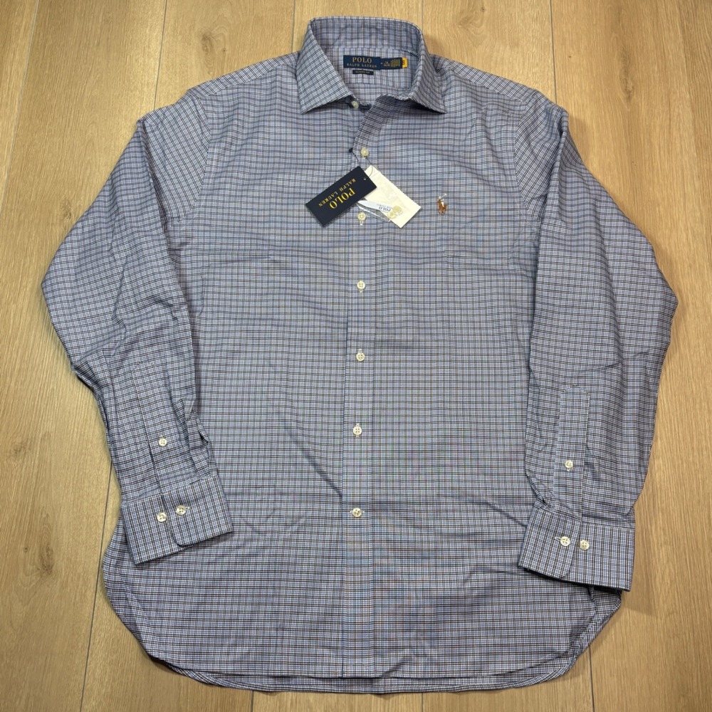 Polo Ralph Lauren Mens Classic Fit Plaid Button Down Shirt Blue 16 34/35 NWT